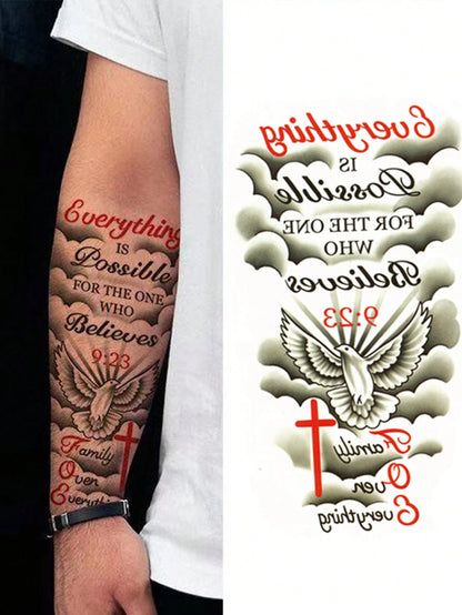 1pc Creative Personalized Design Temporary Tattoo Sticker, Including Peace, Cross, Classic Quotes, Body Art, Waterproof & Sweat-Proof, Easy To Apply & Remove, Suitable For Birthday Party, Gathering