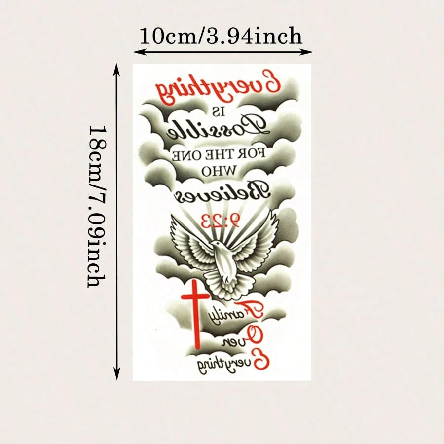 1pc Creative Personalized Design Temporary Tattoo Sticker, Including Peace, Cross, Classic Quotes, Body Art, Waterproof & Sweat-Proof, Easy To Apply & Remove, Suitable For Birthday Party, Gathering