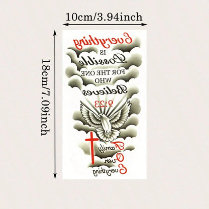 1pc Creative Personalized Design Temporary Tattoo Sticker, Including Peace, Cross, Classic Quotes, Body Art, Waterproof & Sweat-Proof, Easy To Apply & Remove, Suitable For Birthday Party, Gathering