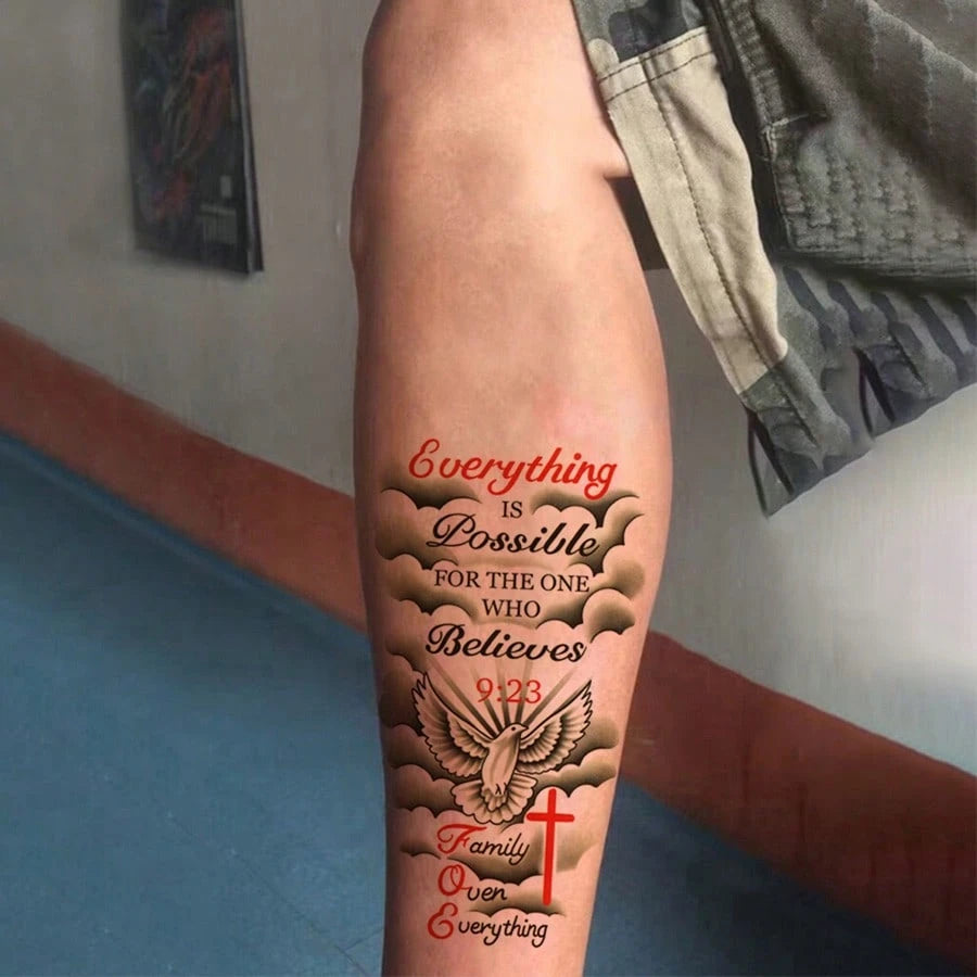 1pc Creative Personalized Design Temporary Tattoo Sticker, Including Peace, Cross, Classic Quotes, Body Art, Waterproof & Sweat-Proof, Easy To Apply & Remove, Suitable For Birthday Party, Gathering