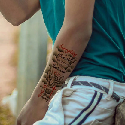 1pc Creative Personalized Design Temporary Tattoo Sticker, Including Peace, Cross, Classic Quotes, Body Art, Waterproof & Sweat-Proof, Easy To Apply & Remove, Suitable For Birthday Party, Gathering
