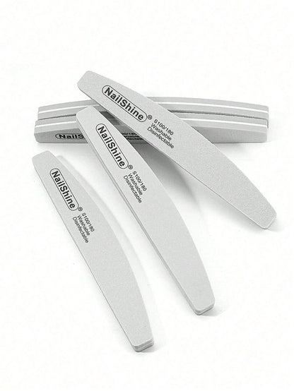 1pc Crescent-Shaped Shaped Washable & Disinfectable Professional Sponge Nail File 100/180