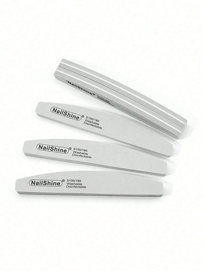 1pc Crescent-Shaped Shaped Washable & Disinfectable Professional Sponge Nail File 100/180