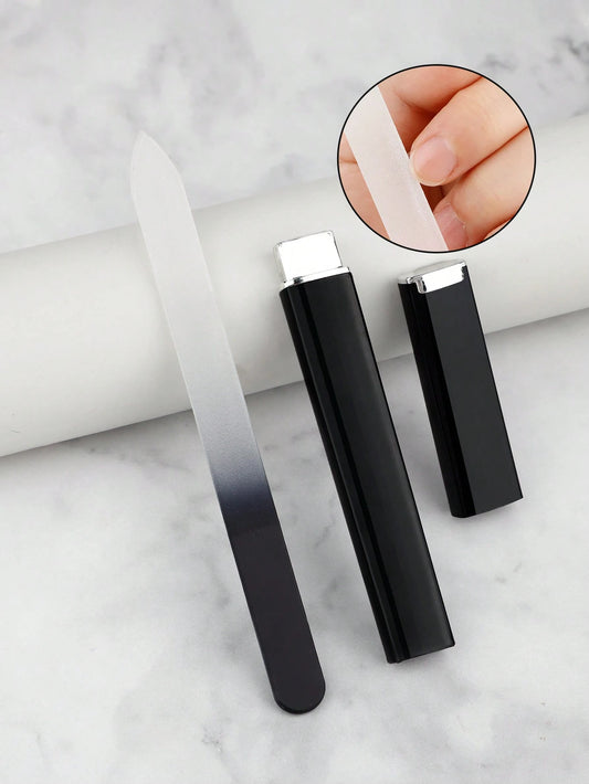1pc Crystal Nail File, Nail Grinding And Polishing Strip, Dual-Color Gradient Crystal File, Nail Care Polishing File In ABS Tube