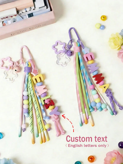 1pc Custom Rainbow Tassel Rope Bag Charm, Cute Wallet Accessory, Personalized Name Keychain, Colorful Backpack Charm, Custom Letter Pendant.