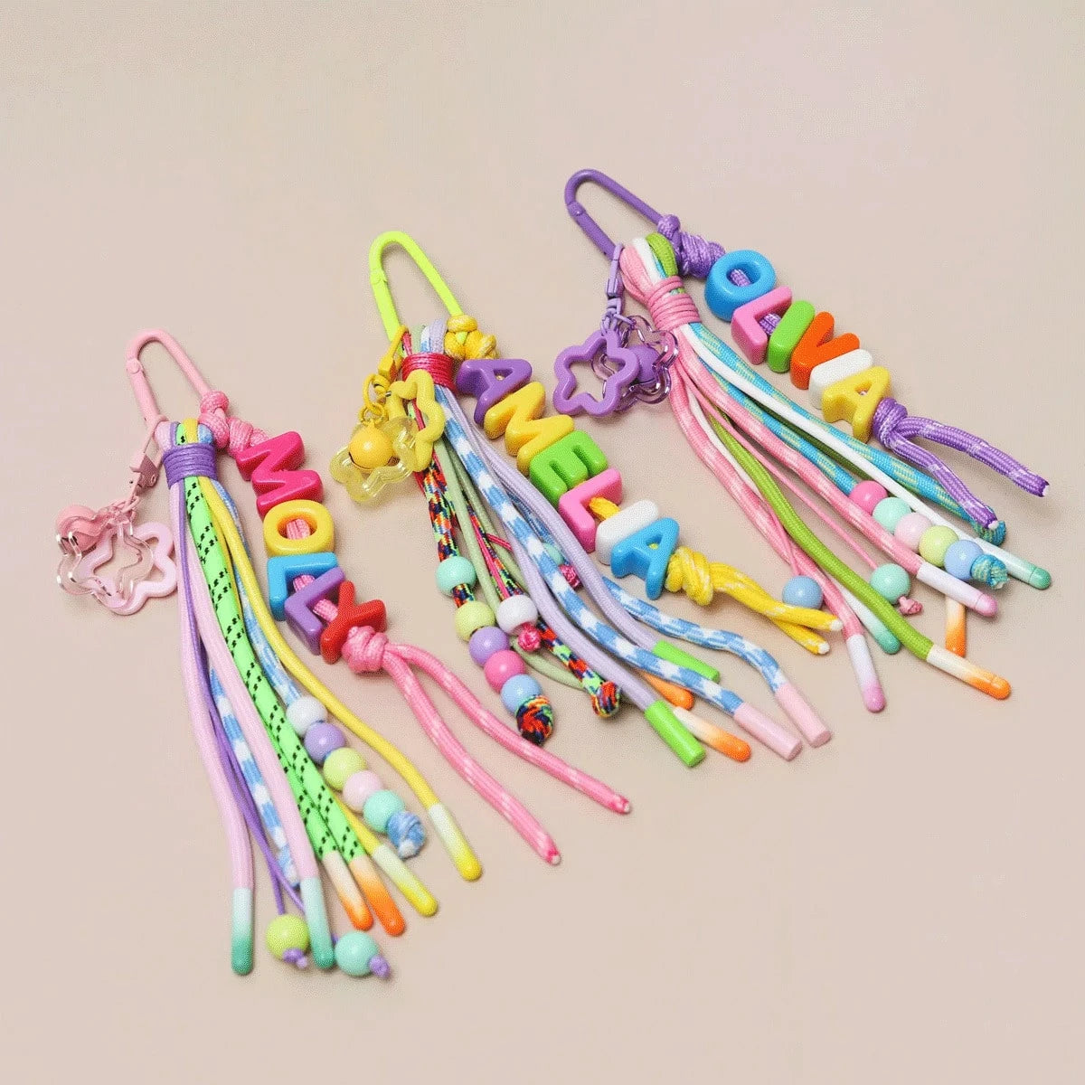 1pc Custom Rainbow Tassel Rope Bag Charm, Cute Wallet Accessory, Personalized Name Keychain, Colorful Backpack Charm, Custom Letter Pendant.