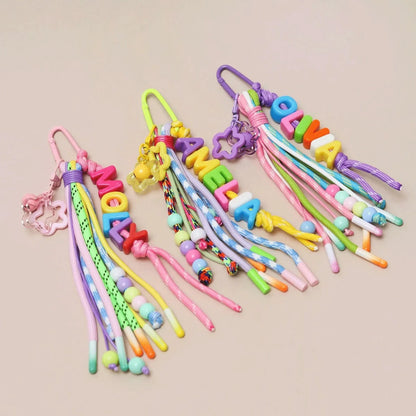 1pc Custom Rainbow Tassel Rope Bag Charm, Cute Wallet Accessory, Personalized Name Keychain, Colorful Backpack Charm, Custom Letter Pendant.