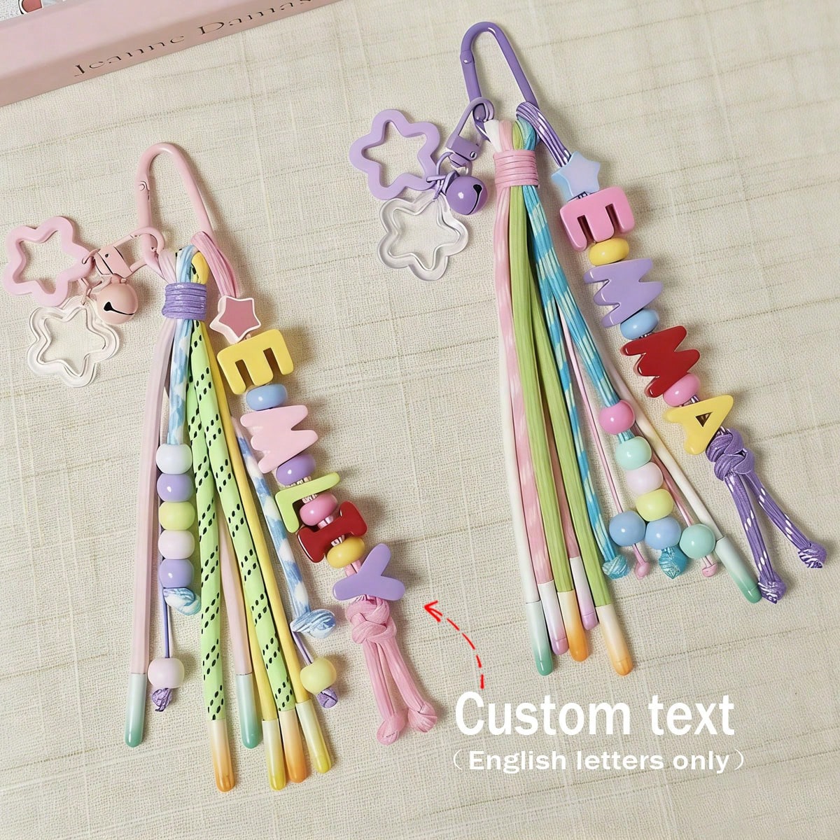 1pc Custom Rainbow Tassel Rope Bag Charm, Cute Wallet Accessory, Personalized Name Keychain, Colorful Backpack Charm, Custom Letter Pendant.