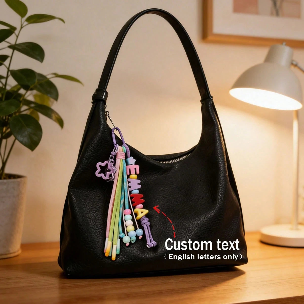 1pc Custom Rainbow Tassel Rope Bag Charm, Cute Wallet Accessory, Personalized Name Keychain, Colorful Backpack Charm, Custom Letter Pendant.