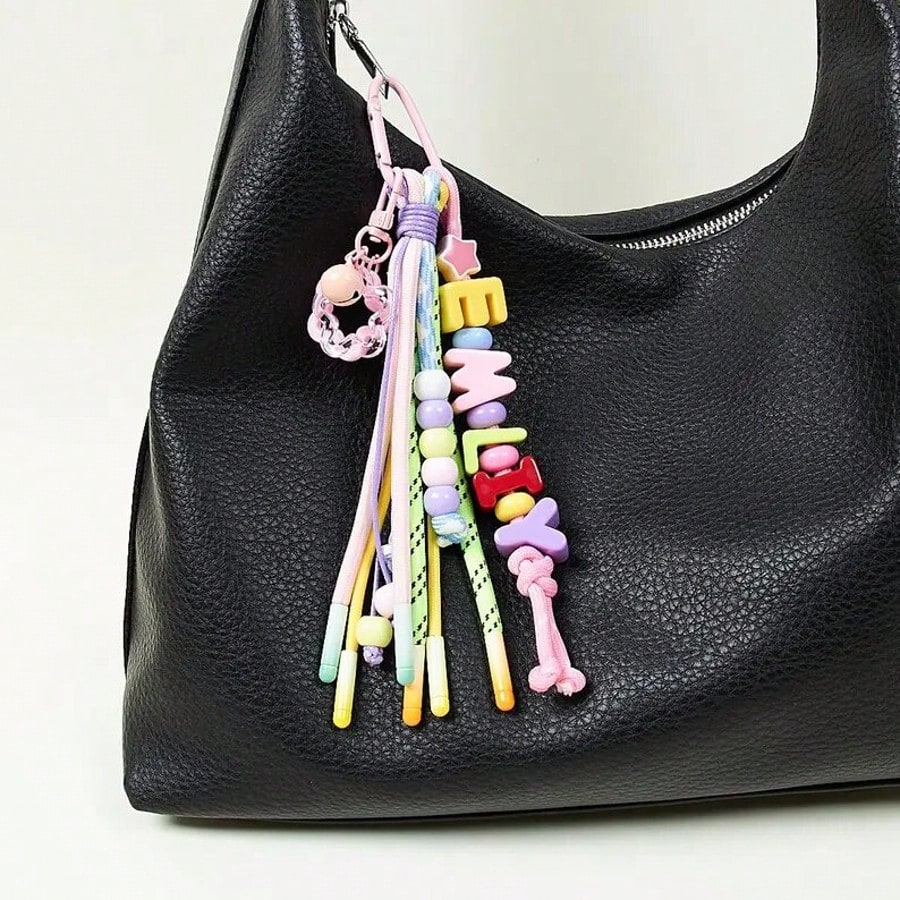 1pc Custom Rainbow Tassel Rope Bag Charm, Cute Wallet Accessory, Personalized Name Keychain, Colorful Backpack Charm, Custom Letter Pendant.