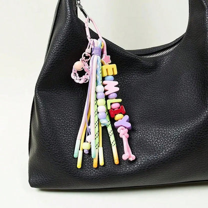 1pc Custom Rainbow Tassel Rope Bag Charm, Cute Wallet Accessory, Personalized Name Keychain, Colorful Backpack Charm, Custom Letter Pendant.