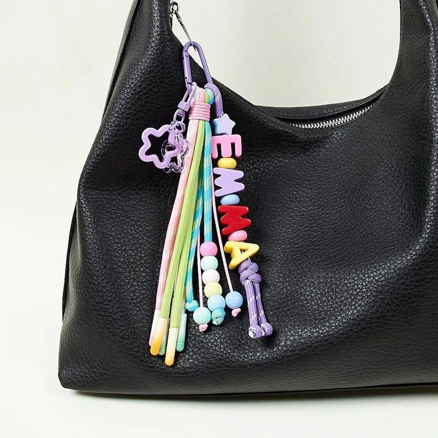 1pc Custom Rainbow Tassel Rope Bag Charm, Cute Wallet Accessory, Personalized Name Keychain, Colorful Backpack Charm, Custom Letter Pendant.