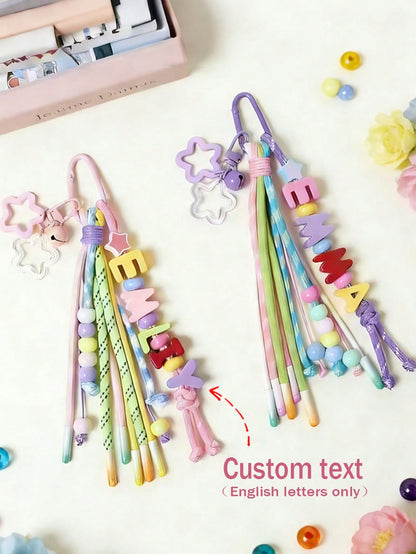 1pc Custom Rainbow Tassel Rope Bag Charm, Cute Wallet Accessory, Personalized Name Keychain, Colorful Backpack Charm, Custom Letter Pendant.