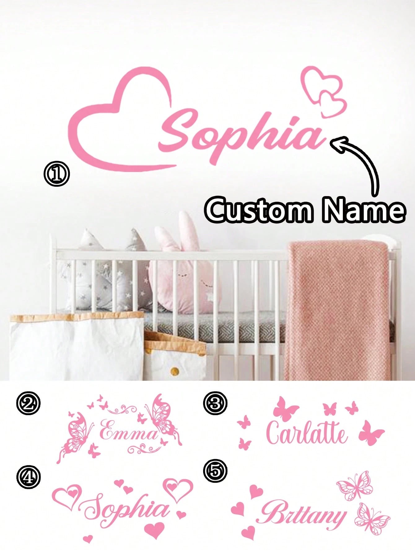 1pc Customized Name Heart-Shaped Butterfly Wall Sticker, PVC Wall Art Decal, Suitable For Living Room, Bedroom Decor, Creative Decorative Sticker Gift, Fashionable Personalized Sticker, Available In P