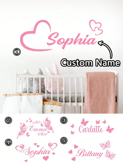 1pc Customized Name Heart-Shaped Butterfly Wall Sticker, PVC Wall Art Decal, Suitable For Living Room, Bedroom Decor, Creative Decorative Sticker Gift, Fashionable Personalized Sticker, Available In P