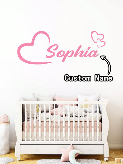 1pc Customized Name Heart-Shaped Butterfly Wall Sticker, PVC Wall Art Decal, Suitable For Living Room, Bedroom Decor, Creative Decorative Sticker Gift, Fashionable Personalized Sticker, Available In P
