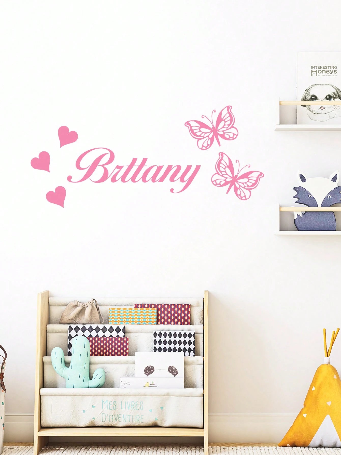 1pc Customized Name Heart-Shaped Butterfly Wall Sticker, PVC Wall Art Decal, Suitable For Living Room, Bedroom Decor, Creative Decorative Sticker Gift, Fashionable Personalized Sticker, Available In P