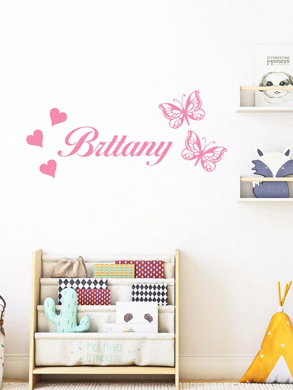 1pc Customized Name Heart-Shaped Butterfly Wall Sticker, PVC Wall Art Decal, Suitable For Living Room, Bedroom Decor, Creative Decorative Sticker Gift, Fashionable Personalized Sticker, Available In P