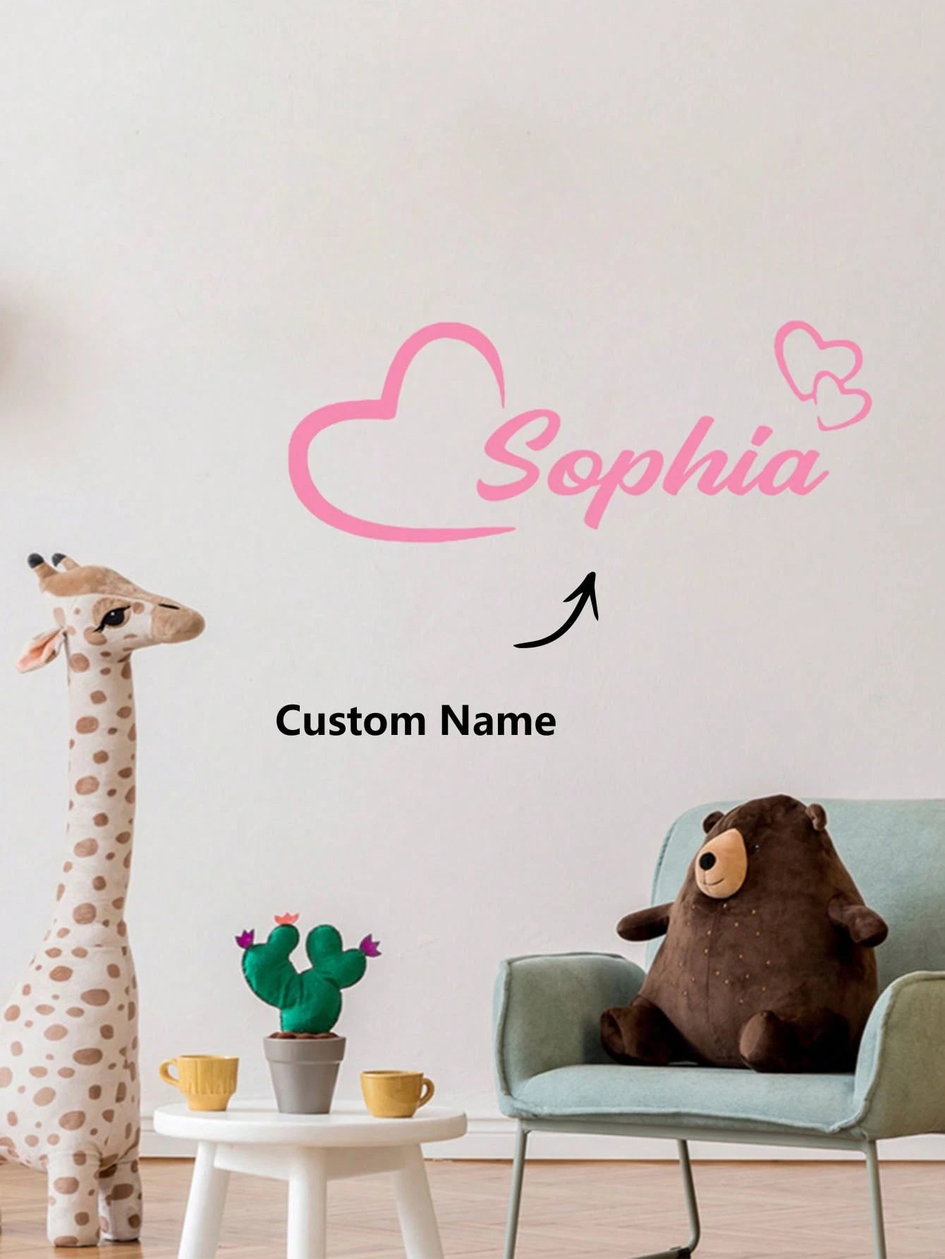 1pc Customized Name Heart-Shaped Butterfly Wall Sticker, PVC Wall Art Decal, Suitable For Living Room, Bedroom Decor, Creative Decorative Sticker Gift, Fashionable Personalized Sticker, Available In P