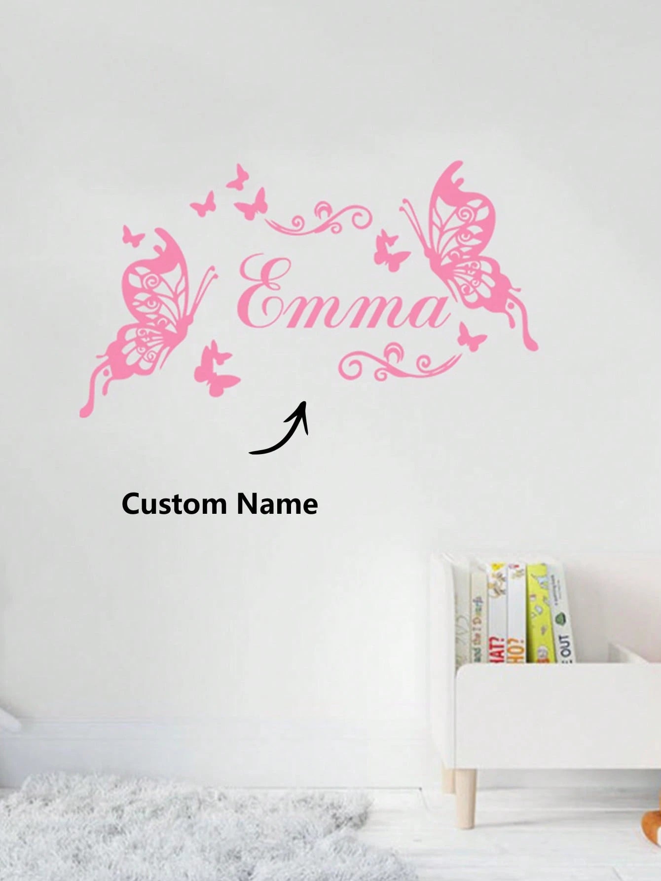 1pc Customized Name Heart-Shaped Butterfly Wall Sticker, PVC Wall Art Decal, Suitable For Living Room, Bedroom Decor, Creative Decorative Sticker Gift, Fashionable Personalized Sticker, Available In P
