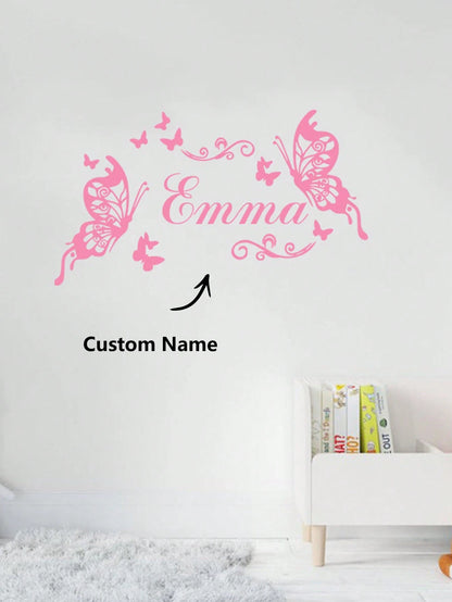 1pc Customized Name Heart-Shaped Butterfly Wall Sticker, PVC Wall Art Decal, Suitable For Living Room, Bedroom Decor, Creative Decorative Sticker Gift, Fashionable Personalized Sticker, Available In P