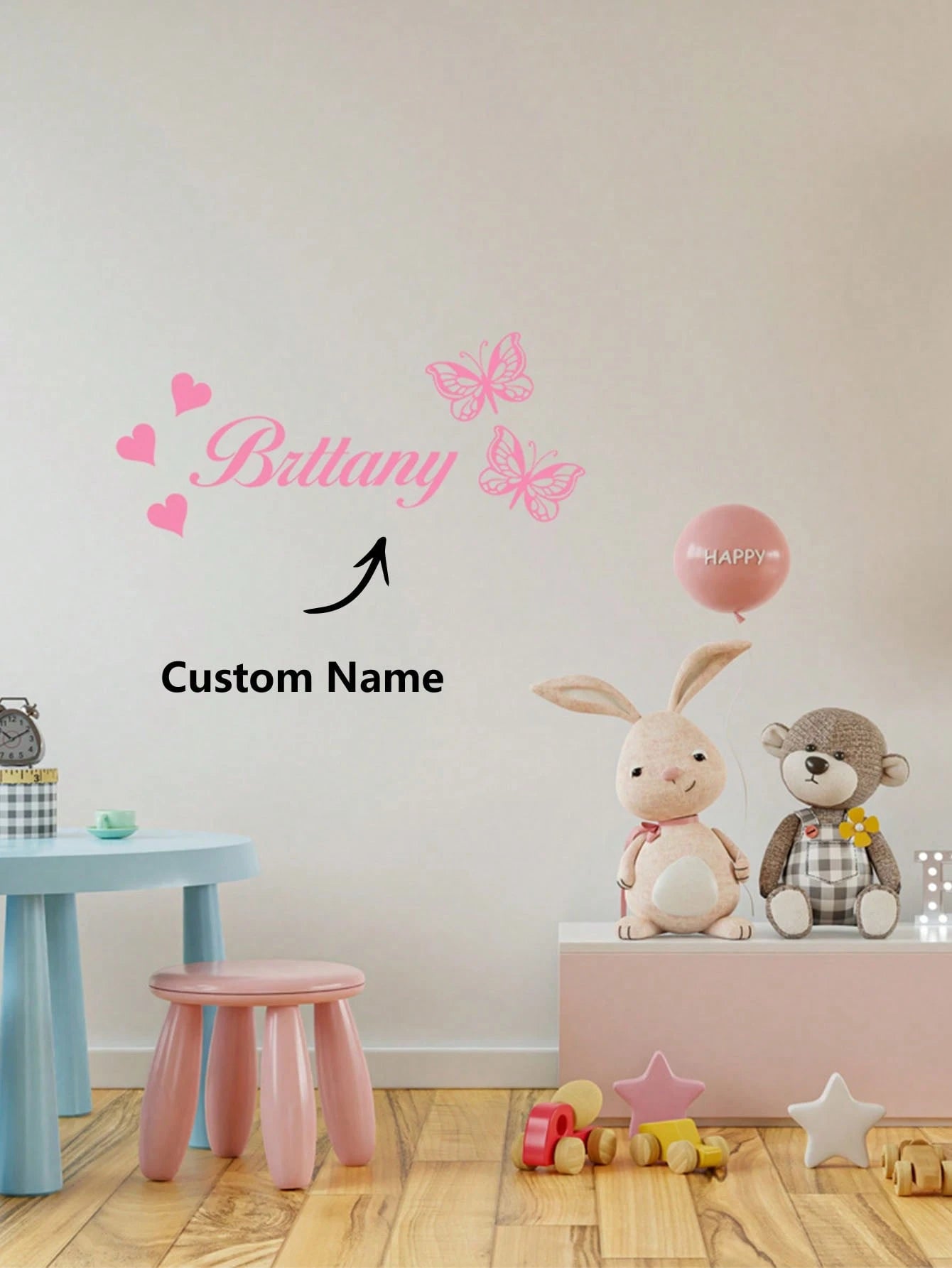 1pc Customized Name Heart-Shaped Butterfly Wall Sticker, PVC Wall Art Decal, Suitable For Living Room, Bedroom Decor, Creative Decorative Sticker Gift, Fashionable Personalized Sticker, Available In P