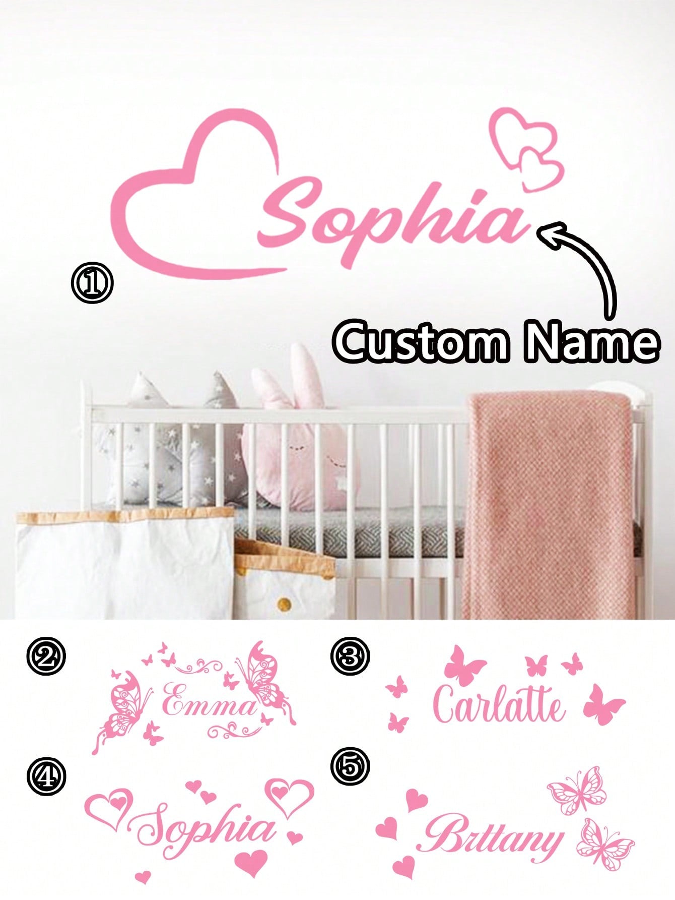 1pc Customized Name Heart-Shaped Butterfly Wall Sticker, PVC Wall Art Decal, Suitable For Living Room, Bedroom Decor, Creative Decorative Sticker Gift, Fashionable Personalized Sticker, Available In P