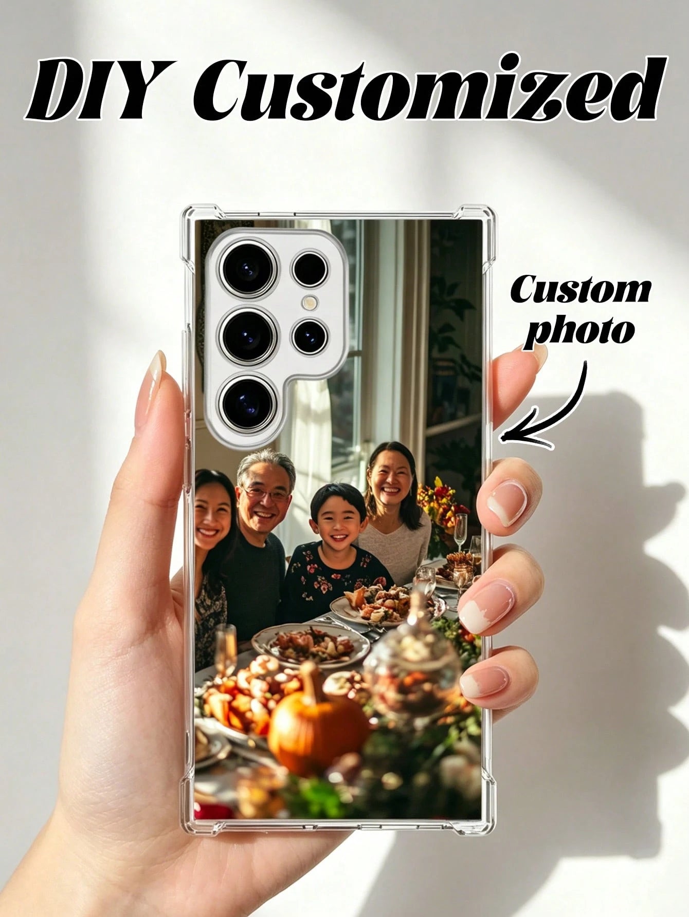 1pc Customized Photo Shockproof Transparent Protective Phone Case Compatible With 16 PROMAX/16 Plus, S24U And Other Models, Personalized Picture Case For Family Partner Pet, Custom Clear Phone Cover F