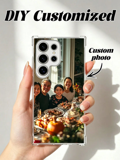 1pc Customized Photo Shockproof Transparent Protective Phone Case Compatible With 16 PROMAX/16 Plus, S24U And Other Models, Personalized Picture Case For Family Partner Pet, Custom Clear Phone Cover F