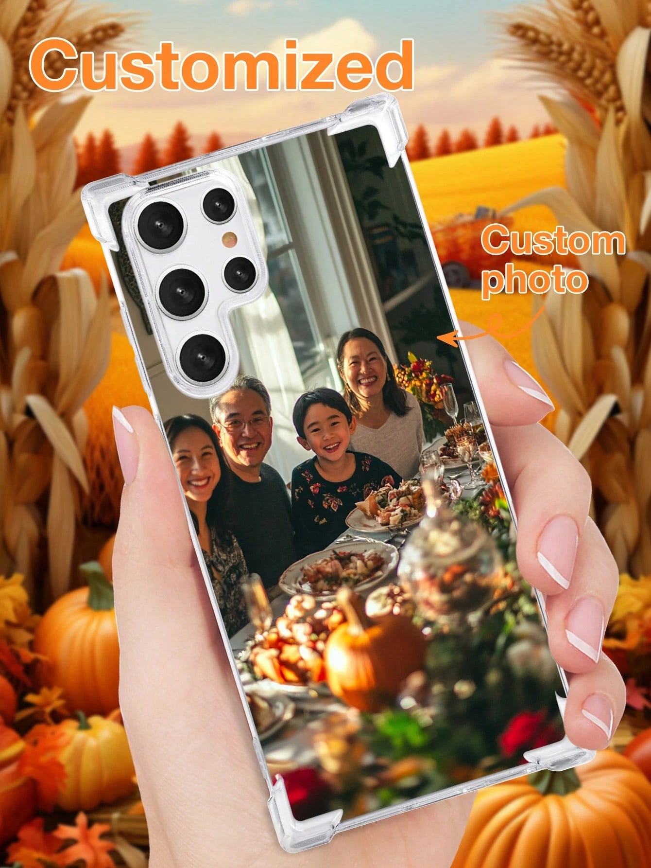 1pc Customized Photo Shockproof Transparent Protective Phone Case Compatible With 16 PROMAX/16 Plus, S24U And Other Models, Personalized Picture Case For Family Partner Pet, Custom Clear Phone Cover F