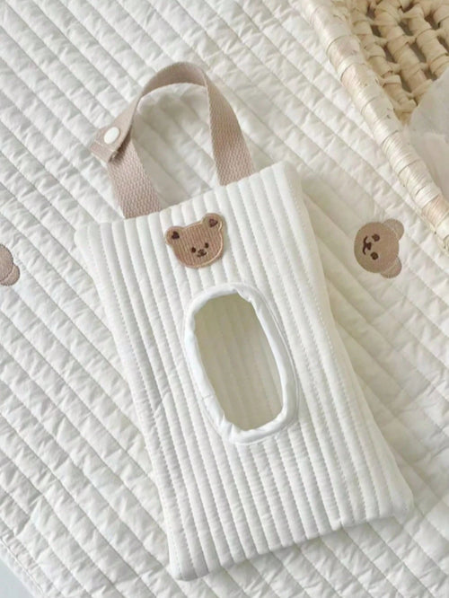 1pc Cute White Teddy Bear Design Paper Towel Holder Bag, Portable Wet Wipes Storage Pouch