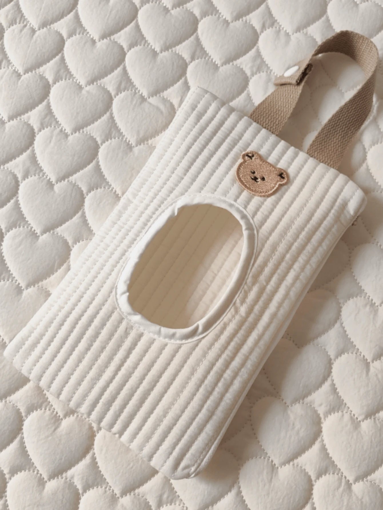 1pc Cute White Teddy Bear Design Paper Towel Holder Bag, Portable Wet Wipes Storage Pouch
