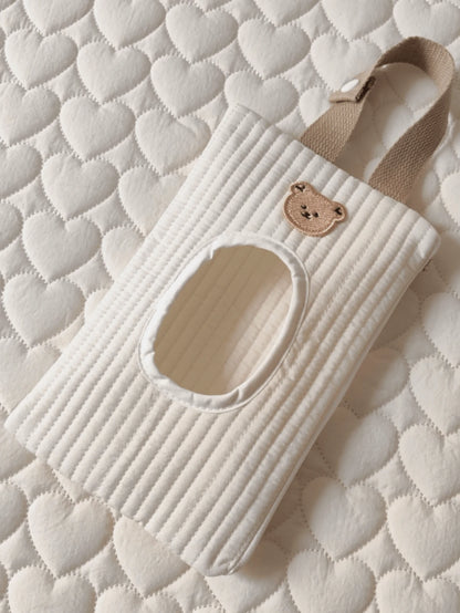 1pc Cute White Teddy Bear Design Paper Towel Holder Bag, Portable Wet Wipes Storage Pouch