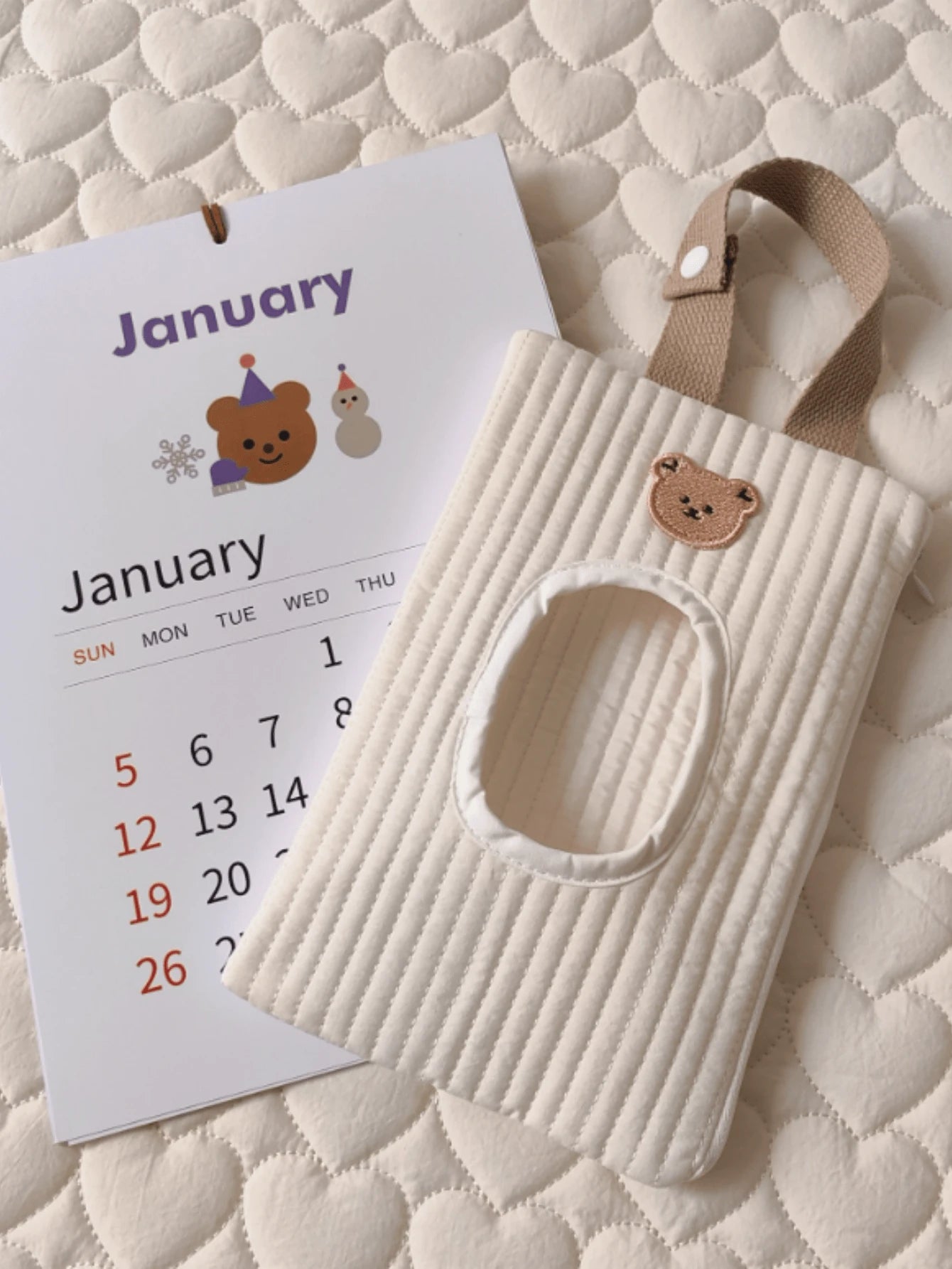 1pc Cute White Teddy Bear Design Paper Towel Holder Bag, Portable Wet Wipes Storage Pouch