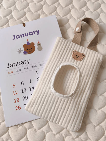 1pc Cute White Teddy Bear Design Paper Towel Holder Bag, Portable Wet Wipes Storage Pouch