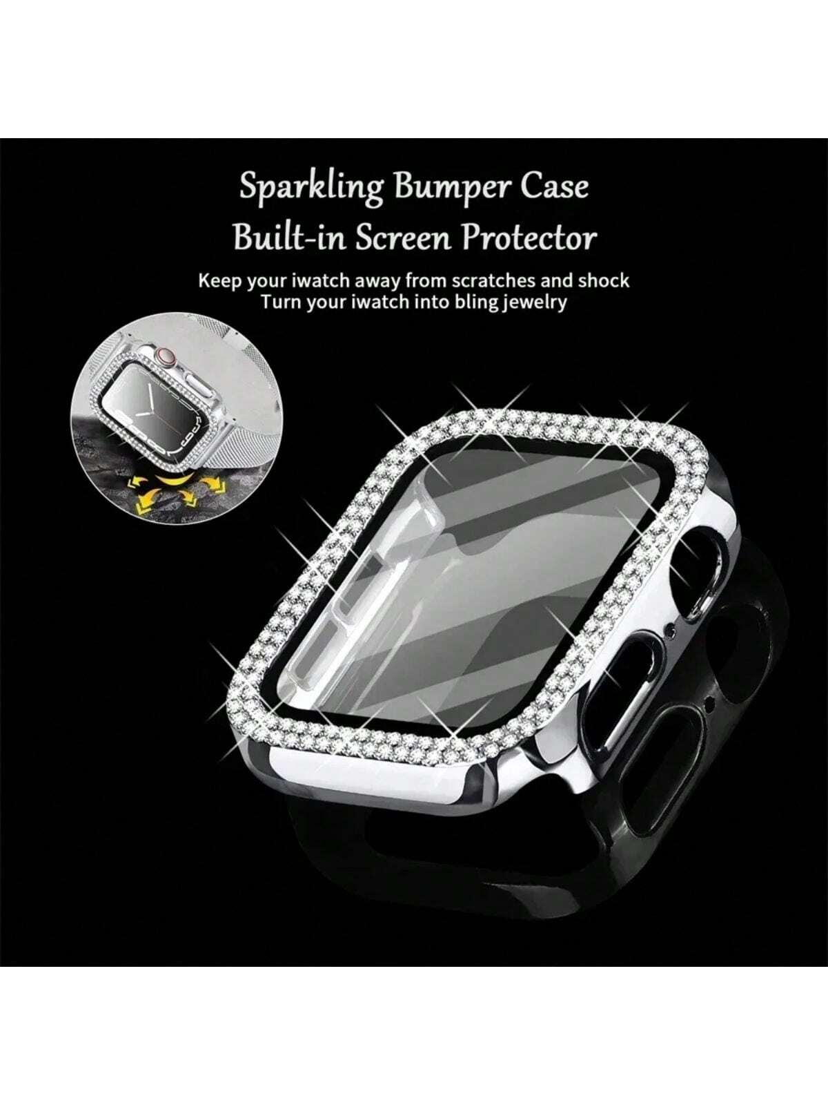 1PC Diamond Cover For Apple Watch Case 45mm 41mm 44mm 40mm 44 Mm Tempered Glass Bumper Screen Protector I Watch Series 9 7 SE 6 8 5