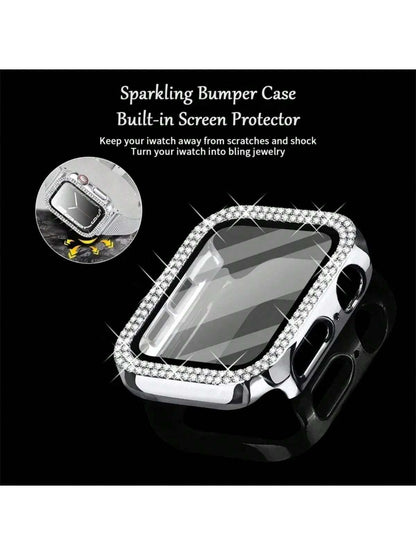 1PC Diamond Cover For Apple Watch Case 45mm 41mm 44mm 40mm 44 Mm Tempered Glass Bumper Screen Protector I Watch Series 9 7 SE 6 8 5