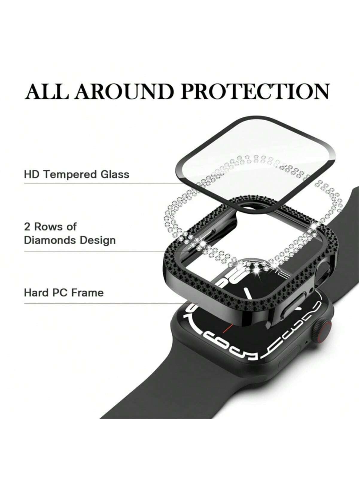 1PC Diamond Cover For Apple Watch Case 45mm 41mm 44mm 40mm 44 Mm Tempered Glass Bumper Screen Protector I Watch Series 9 7 SE 6 8 5