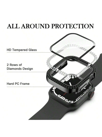 1PC Diamond Cover For Apple Watch Case 45mm 41mm 44mm 40mm 44 Mm Tempered Glass Bumper Screen Protector I Watch Series 9 7 SE 6 8 5