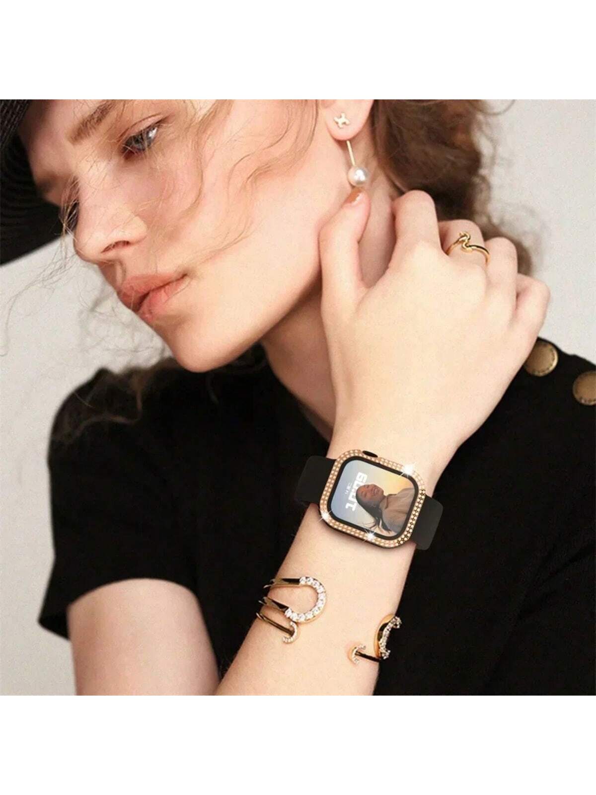 1PC Diamond Cover For Apple Watch Case 45mm 41mm 44mm 40mm 44 Mm Tempered Glass Bumper Screen Protector I Watch Series 9 7 SE 6 8 5