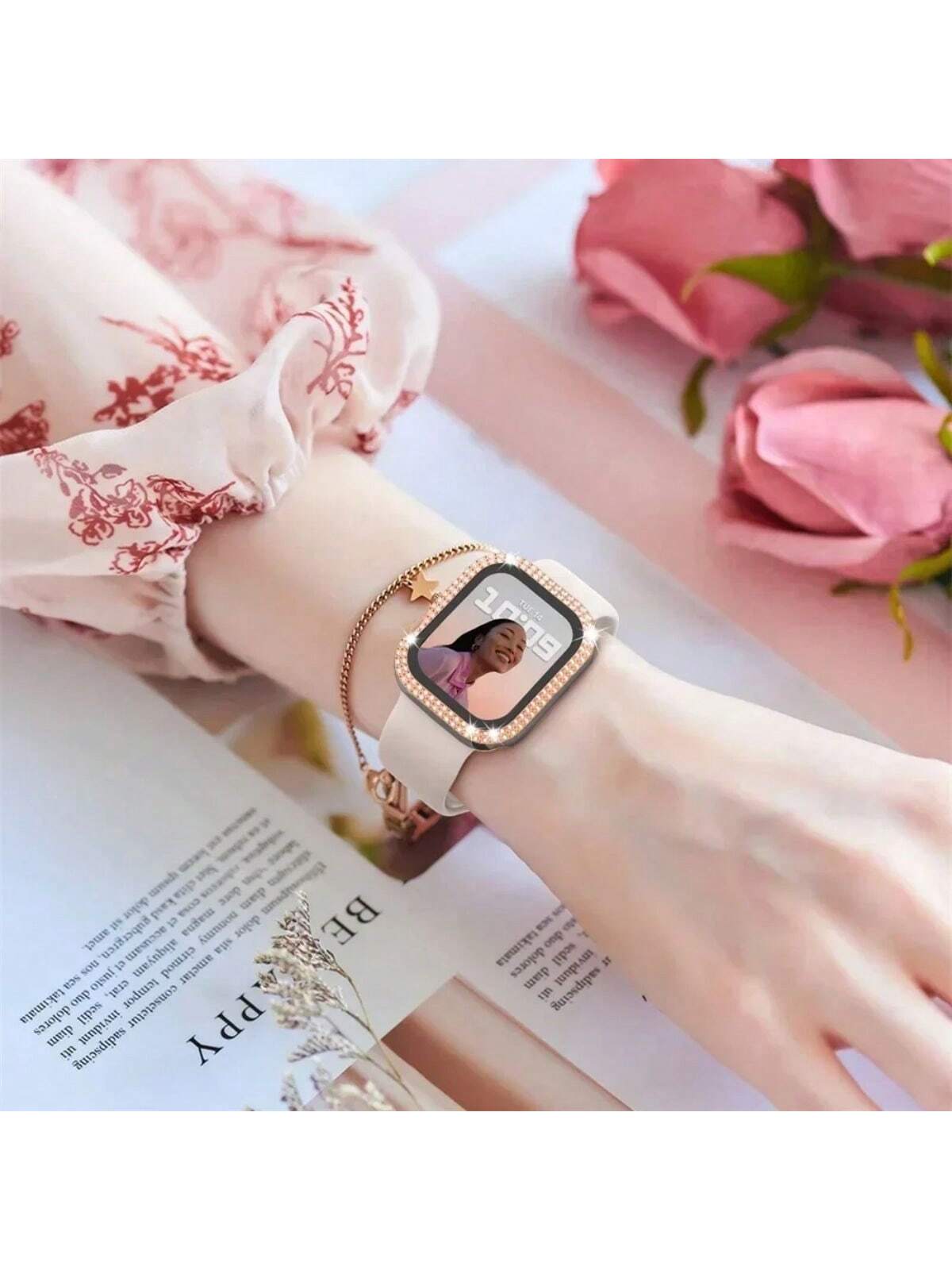 1PC Diamond Cover For Apple Watch Case 45mm 41mm 44mm 40mm 44 Mm Tempered Glass Bumper Screen Protector I Watch Series 9 7 SE 6 8 5