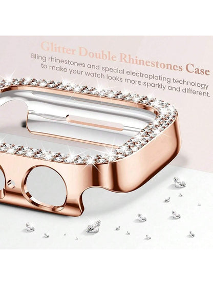 1PC Diamond Cover For Apple Watch Case 45mm 41mm 44mm 40mm 44 Mm Tempered Glass Bumper Screen Protector I Watch Series 9 7 SE 6 8 5