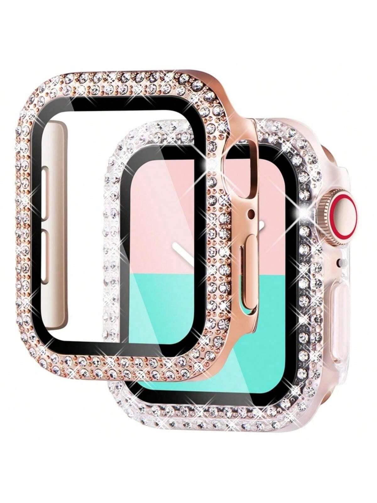 1PC Diamond Cover For Apple Watch Case 45mm 41mm 44mm 40mm 44 Mm Tempered Glass Bumper Screen Protector I Watch Series 9 7 SE 6 8 5
