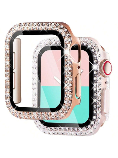 1PC Diamond Cover For Apple Watch Case 45mm 41mm 44mm 40mm 44 Mm Tempered Glass Bumper Screen Protector I Watch Series 9 7 SE 6 8 5