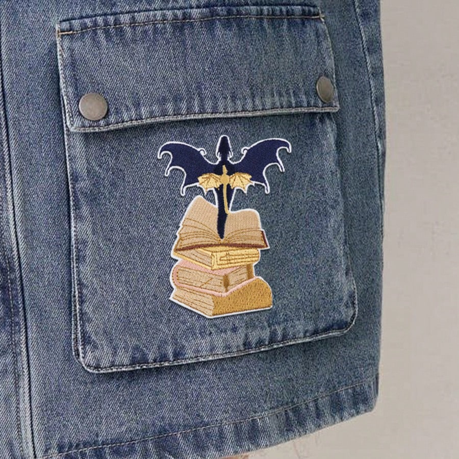 1pc Dragon Fly Out Of Book Patch, Reading Patch, Iron-On Patch, Embroidered Patch, Fun Patch, Aesthetic Patch, Gorgeous Patch, Applique
