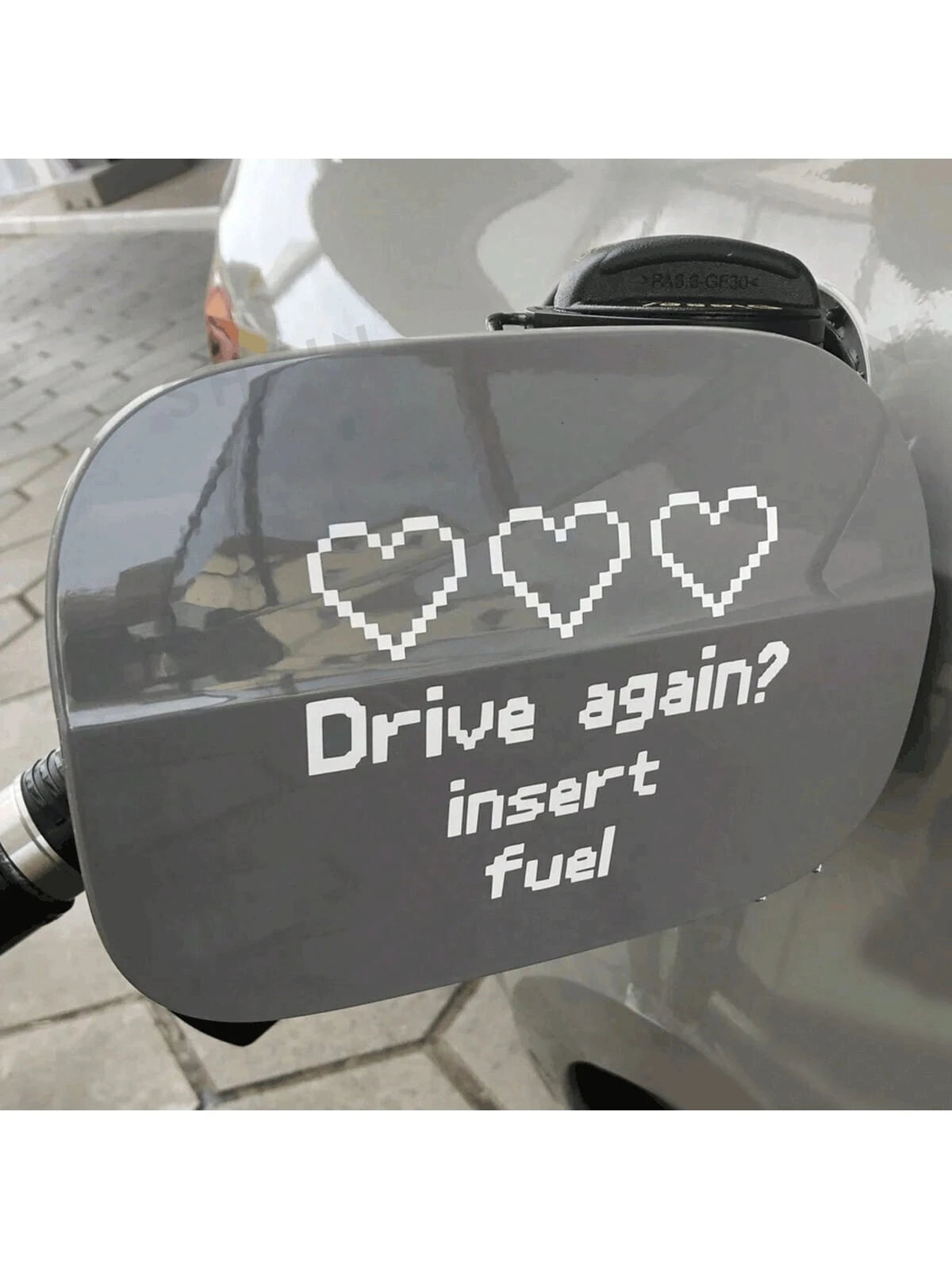 1pc "Drive Again? Insert Fuel" Vinyl Sticker- DIY Decor For Car Parts, Fuel Tank, Retro, Gaming- Easy To Apply And Remove