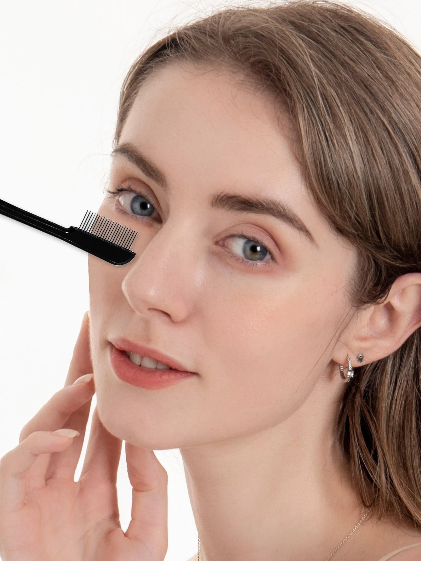 1pc Dual-ended Steel Needle Eyelash Comb, With Eyebrow Comb