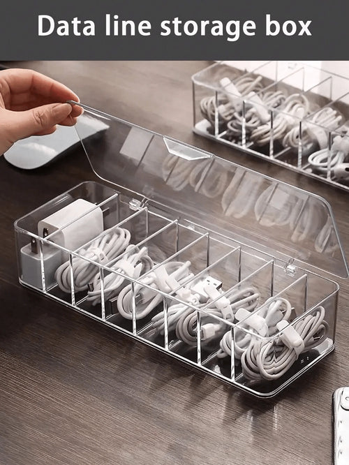 1pc Dust-Proof Cable Management Box, Hub Organizer Box, Desktop Data Cable Storage Box For Phone Charger, Power Cord Clips