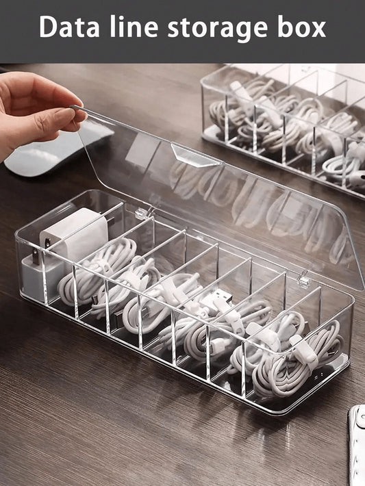 1pc Dust-Proof Cable Management Box, Hub Organizer Box, Desktop Data Cable Storage Box For Phone Charger, Power Cord Clips