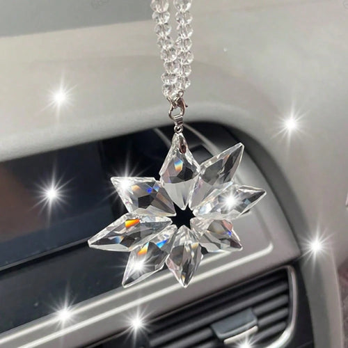 1pc Elegant Crystal Snowflake Car Rearview Mirror Hanging Ornament, Car Interior Decoration Pendant